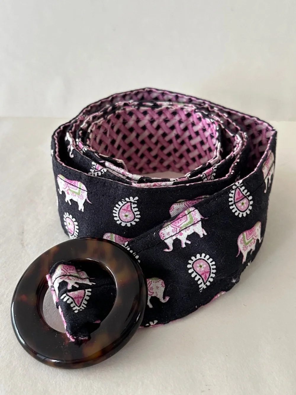 Vera Bradley Reversible Belt in Pink Elephant Pattern Adjustable ~43.5 Long